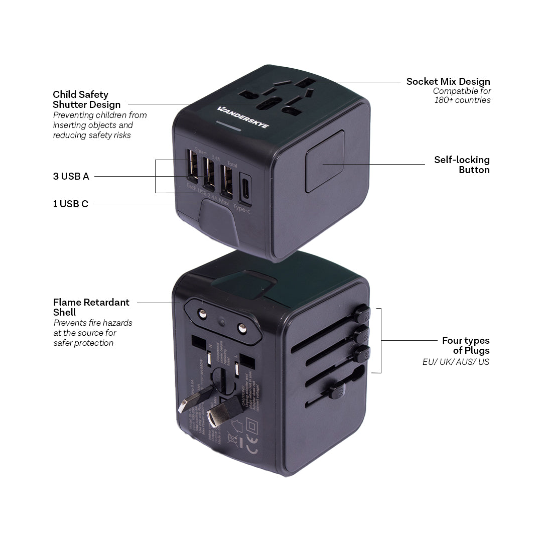 3 USB + 1 Type C Travel Adaptor