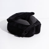 Max Memory Foam Neck Pillow Plus with Removable Hoodie & Built-in Earplugs